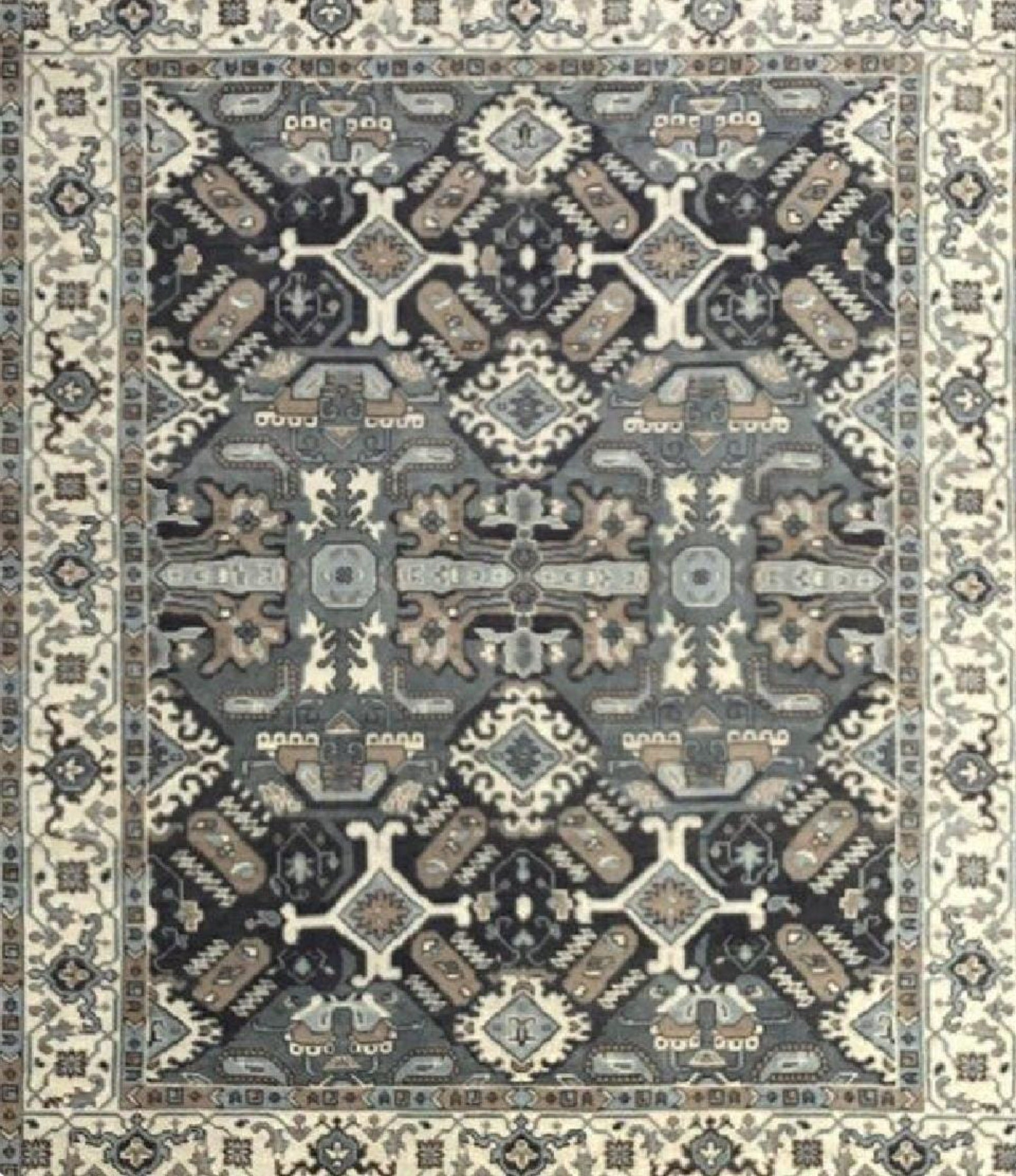 K - 1439 Grey/Beige Hand Knotted Rugs - Nanak Rugs