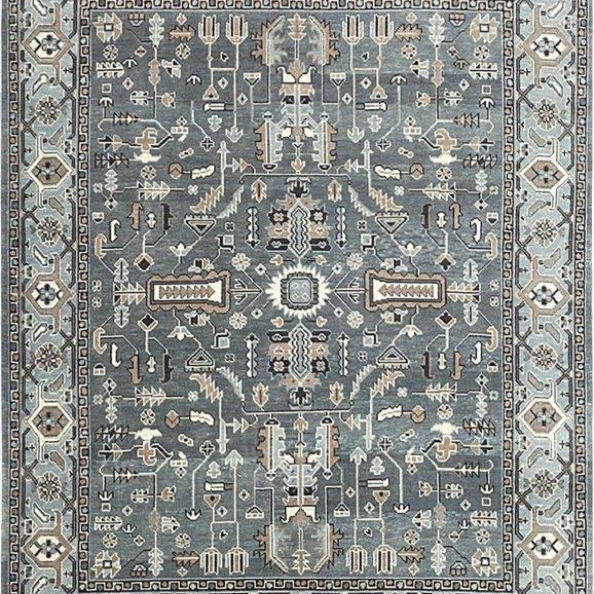 K - 1464 Grey/Light Grey Hand Knotted Rug - Nanak Rugs