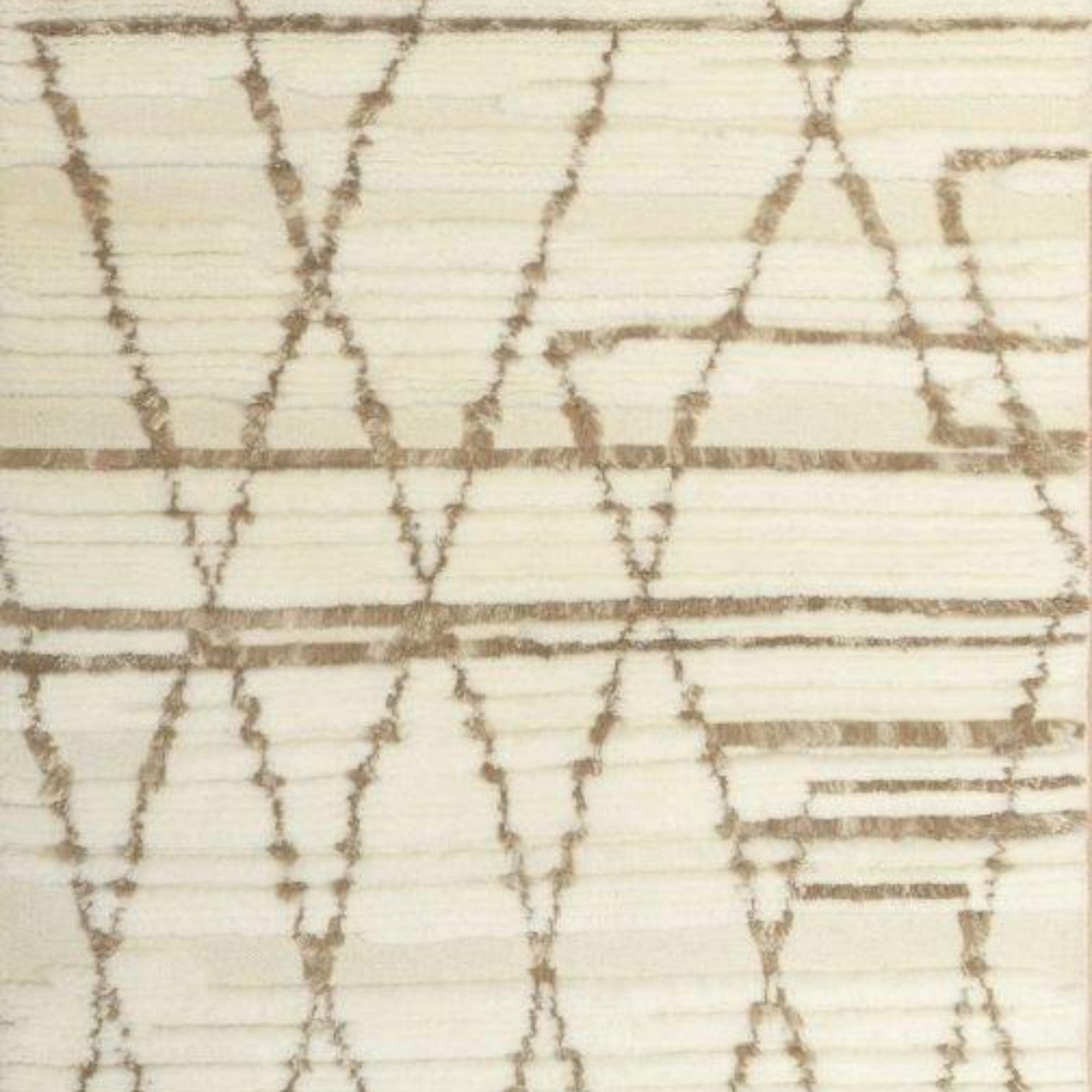 SK - 17 White - Brown Hand Knotted Rug - Nanak Rugs