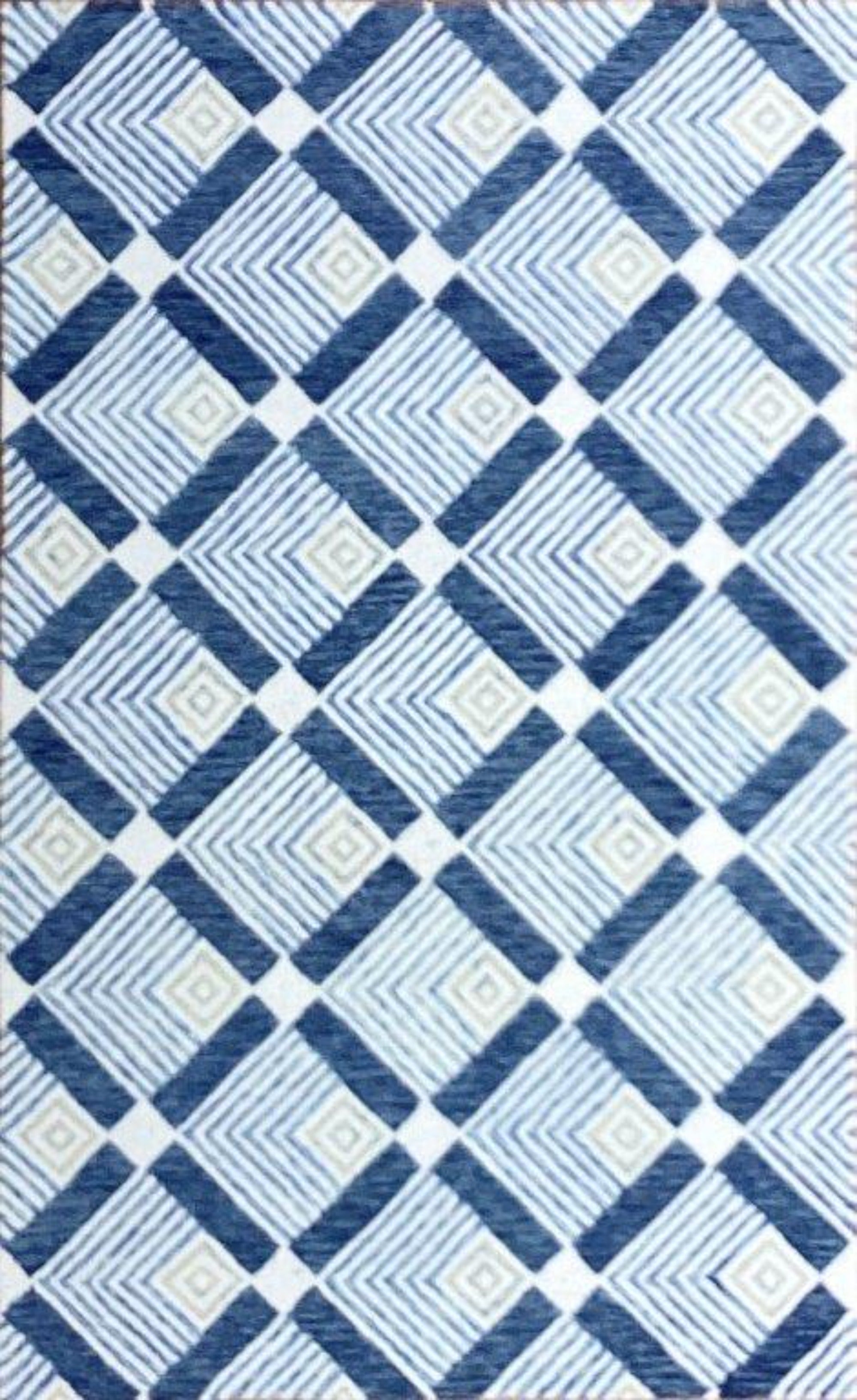 ST - 196 Navy - White Colored Hand Tufted Rug - Nanak Rugs
