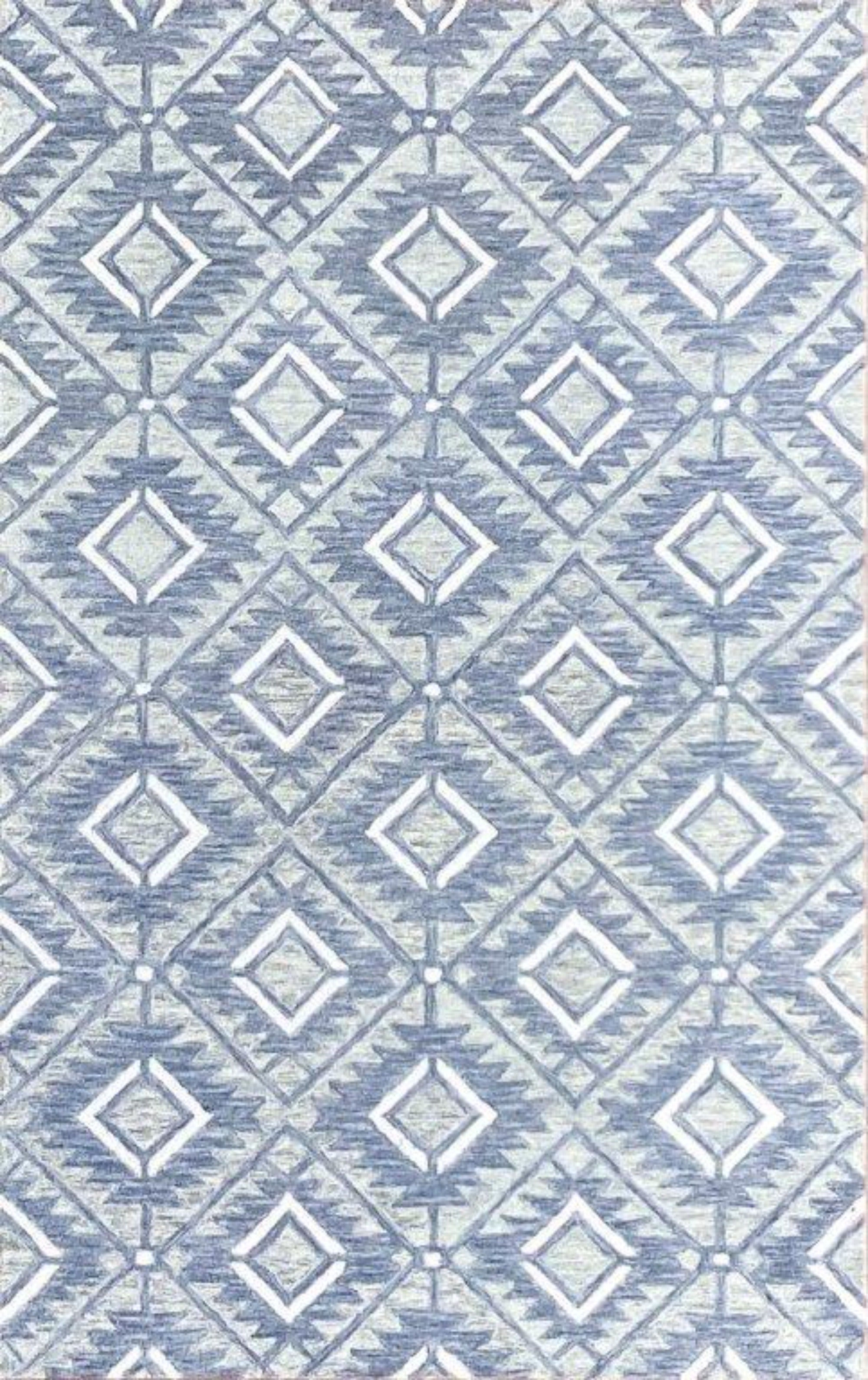 ST - 198 Geometrical Light Blue Hand Tufted Rug - Nanak Rugs